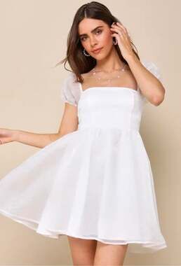 NWT Lulus Truly Flawless White Organza Balloon Sleeve Mini Dress